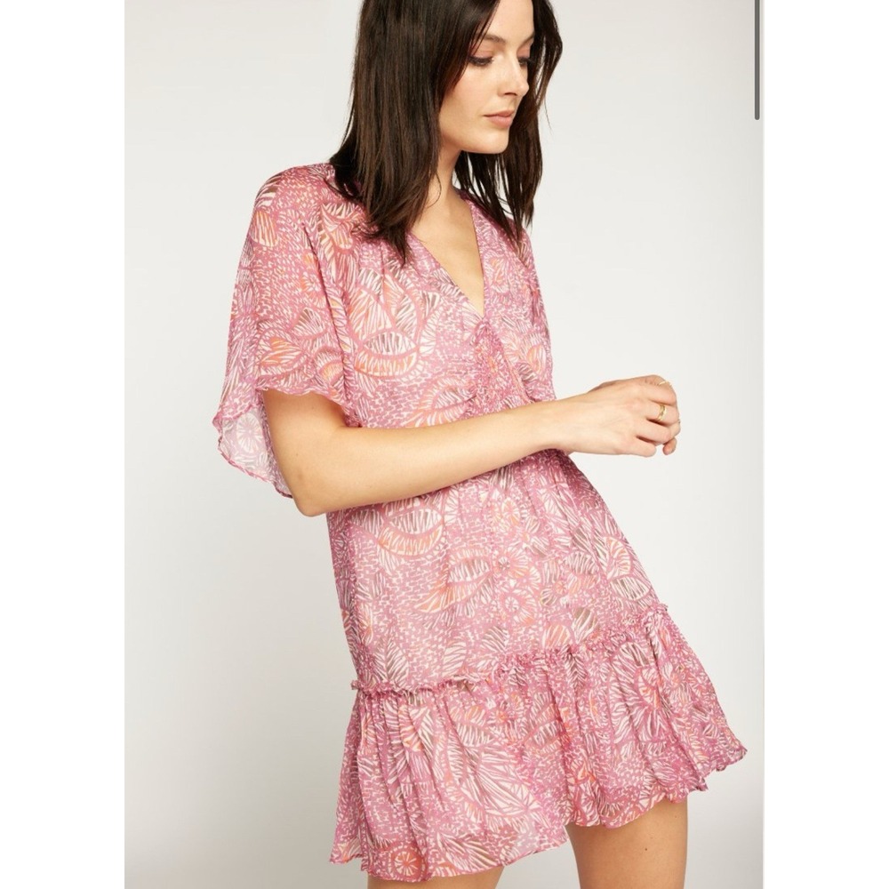 Joie Women's‎ Magenta Haze Multi Pink Zinnia Floral Tiered Mini Dress Size Small